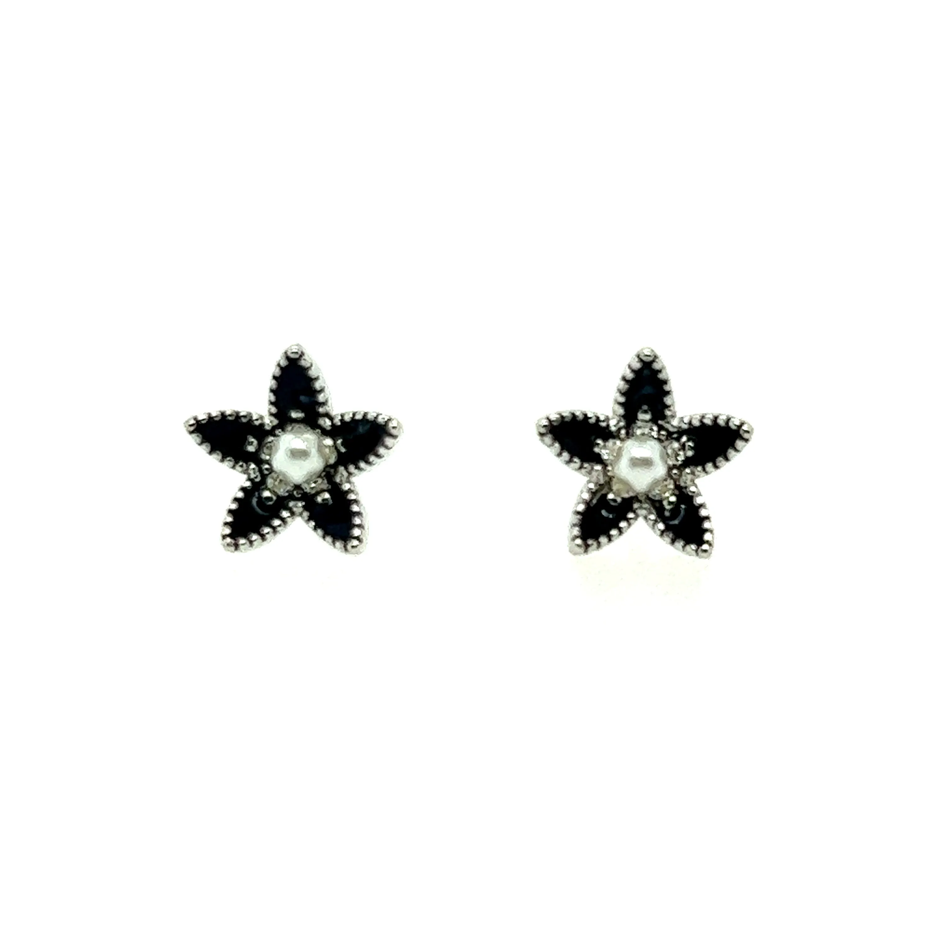 A498 Black Flower Post Earrings