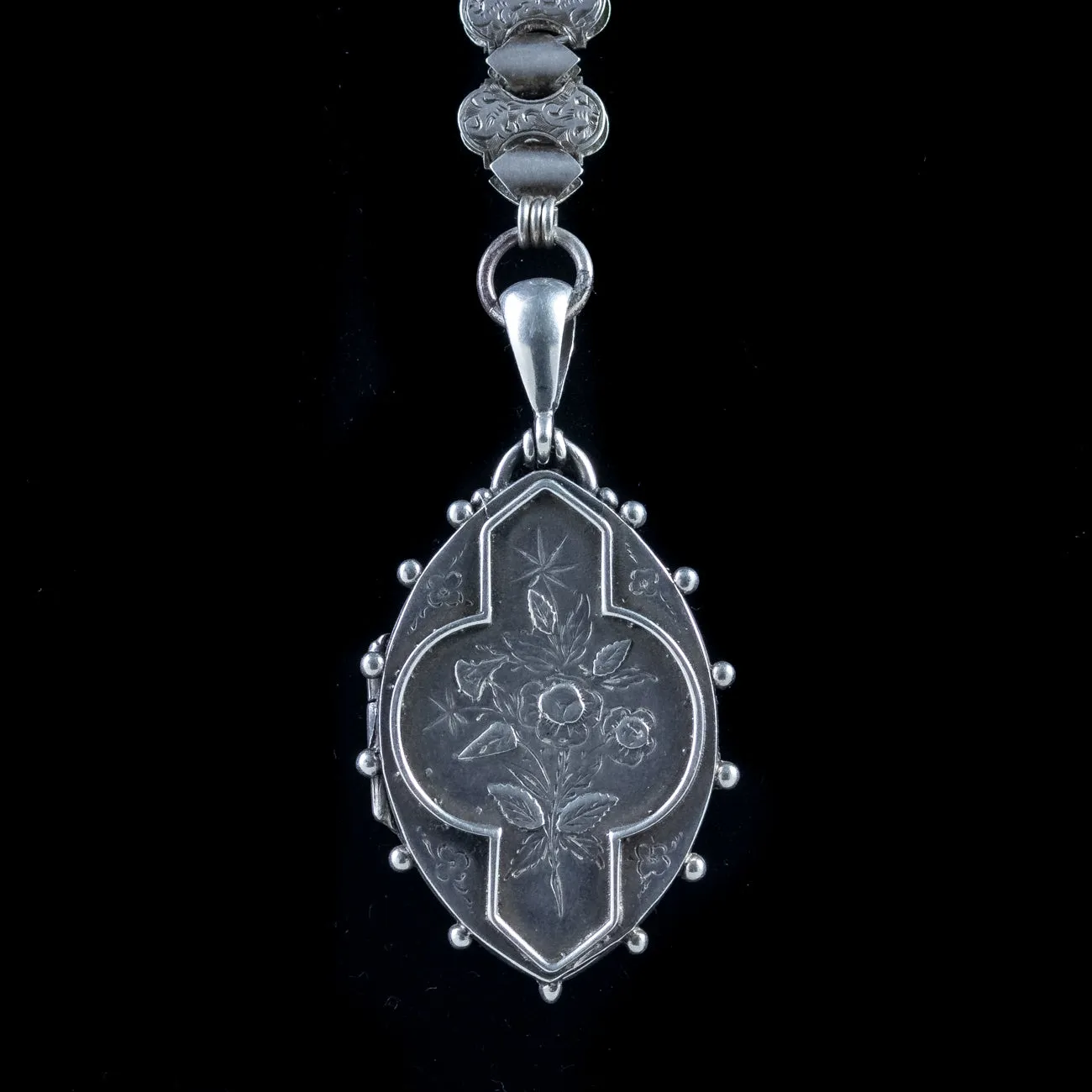 Antique Victorian Locket Collar Forget Me Not Silver Circa 1880