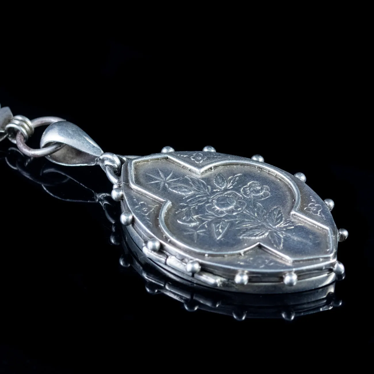 Antique Victorian Locket Collar Forget Me Not Silver Circa 1880