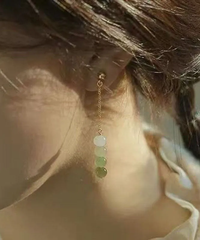 Gradient Color Green Jade Pearl Drop Earrings LY7828