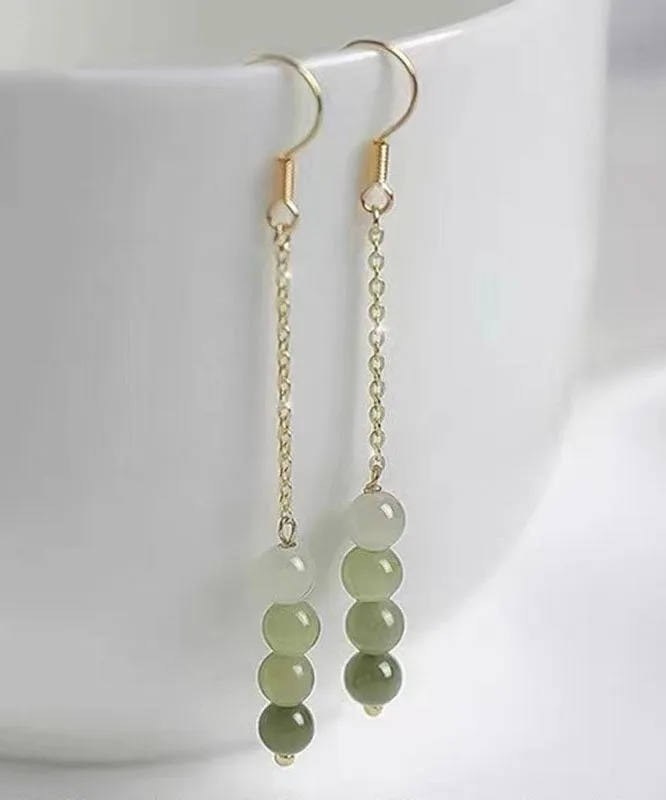 Gradient Color Green Jade Pearl Drop Earrings LY7828