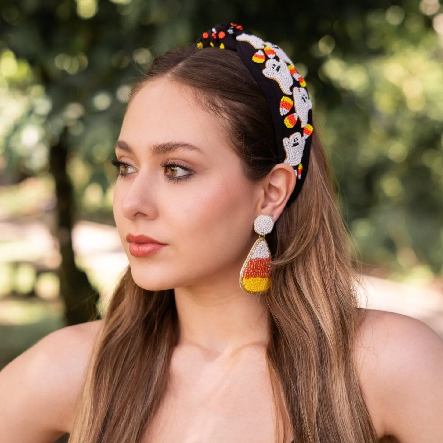 Hand Beaded Ghost Knot Headband