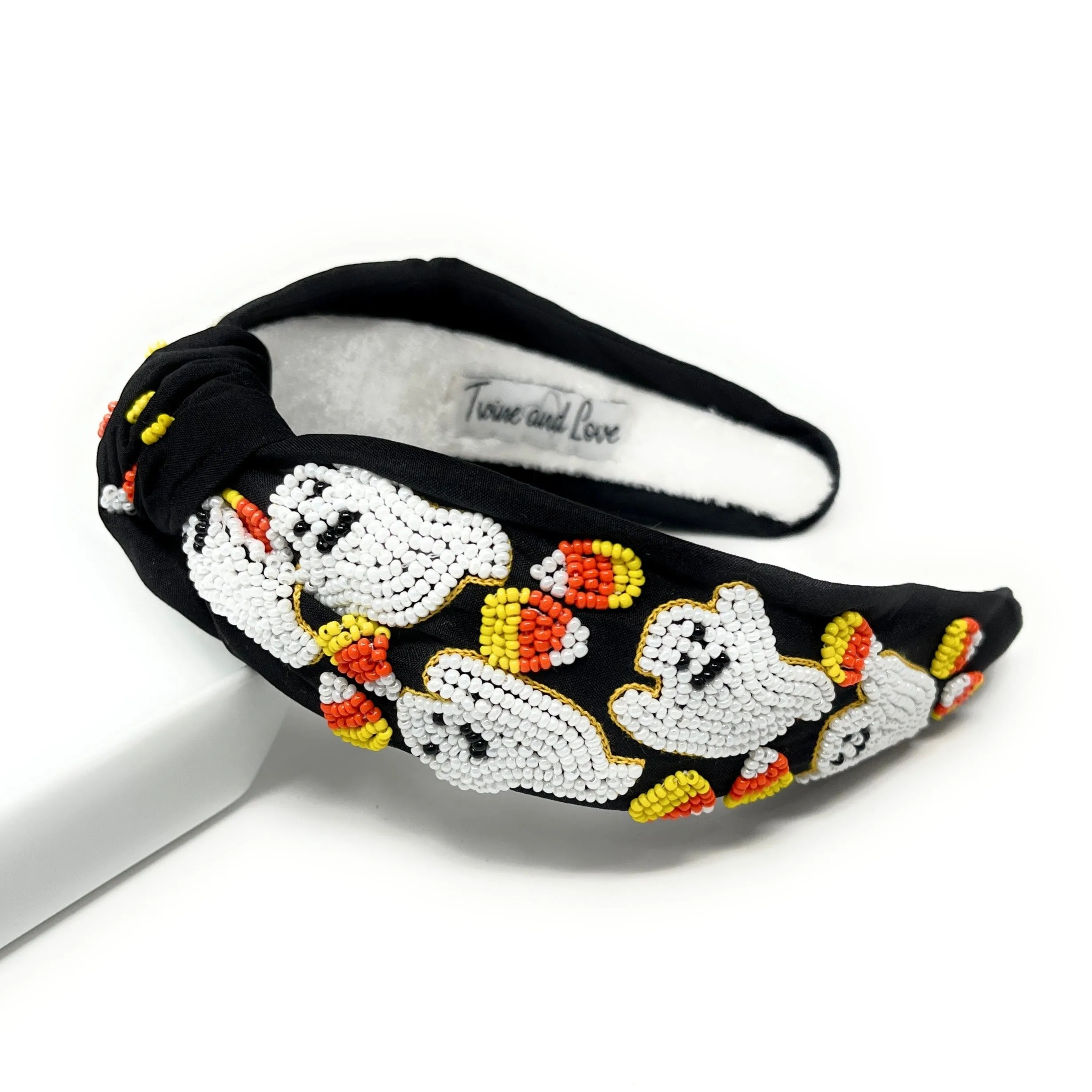 Hand Beaded Ghost Knot Headband