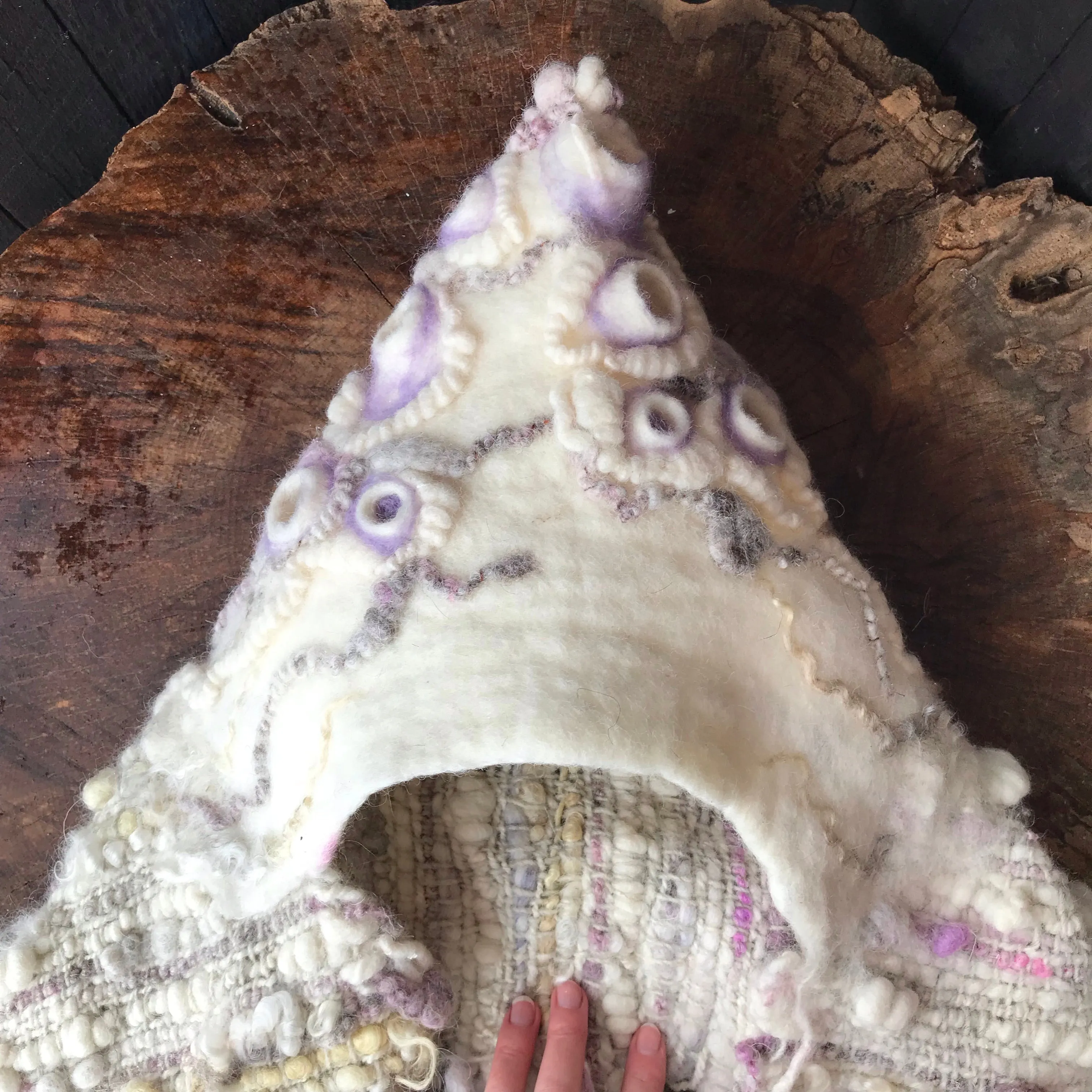 Hand woven and Felted Hooded SCARF | ready to ship | One size 35” x 10”