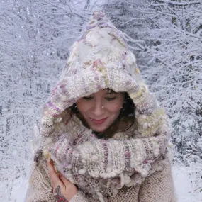 Hand woven and Felted Hooded SCARF | ready to ship | One size 35” x 10”