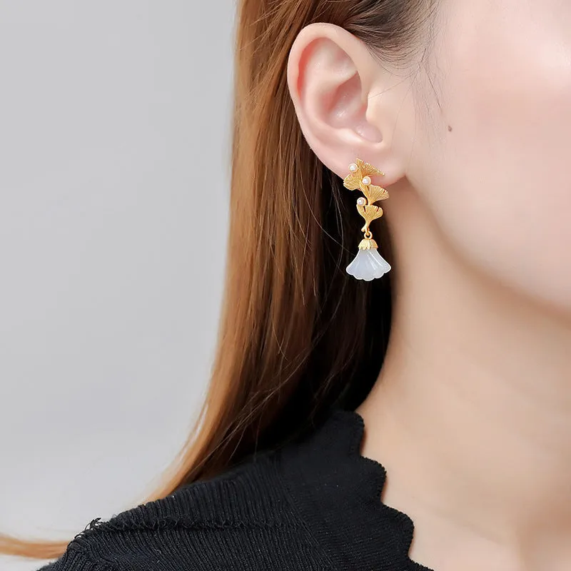 Natural Jade Earrings Nephrite Silver Earrings ZNE144