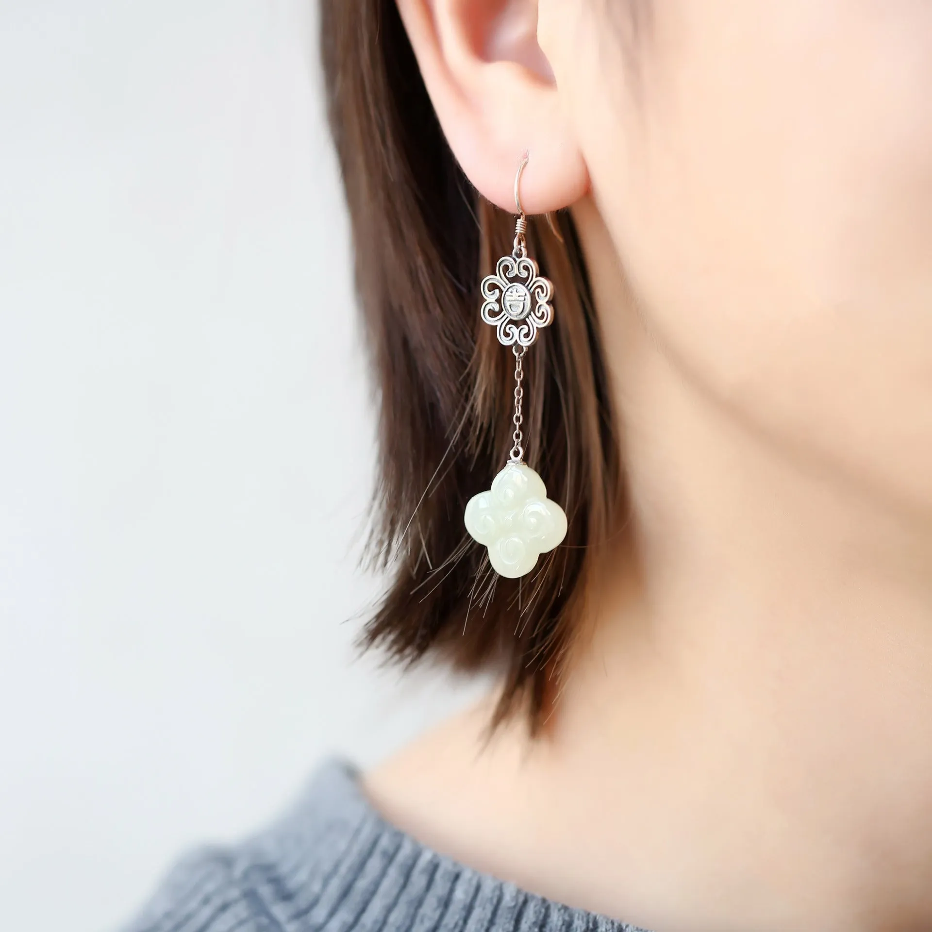 Natural Jade Earrings Nephrite Silver Earrings ZNE198