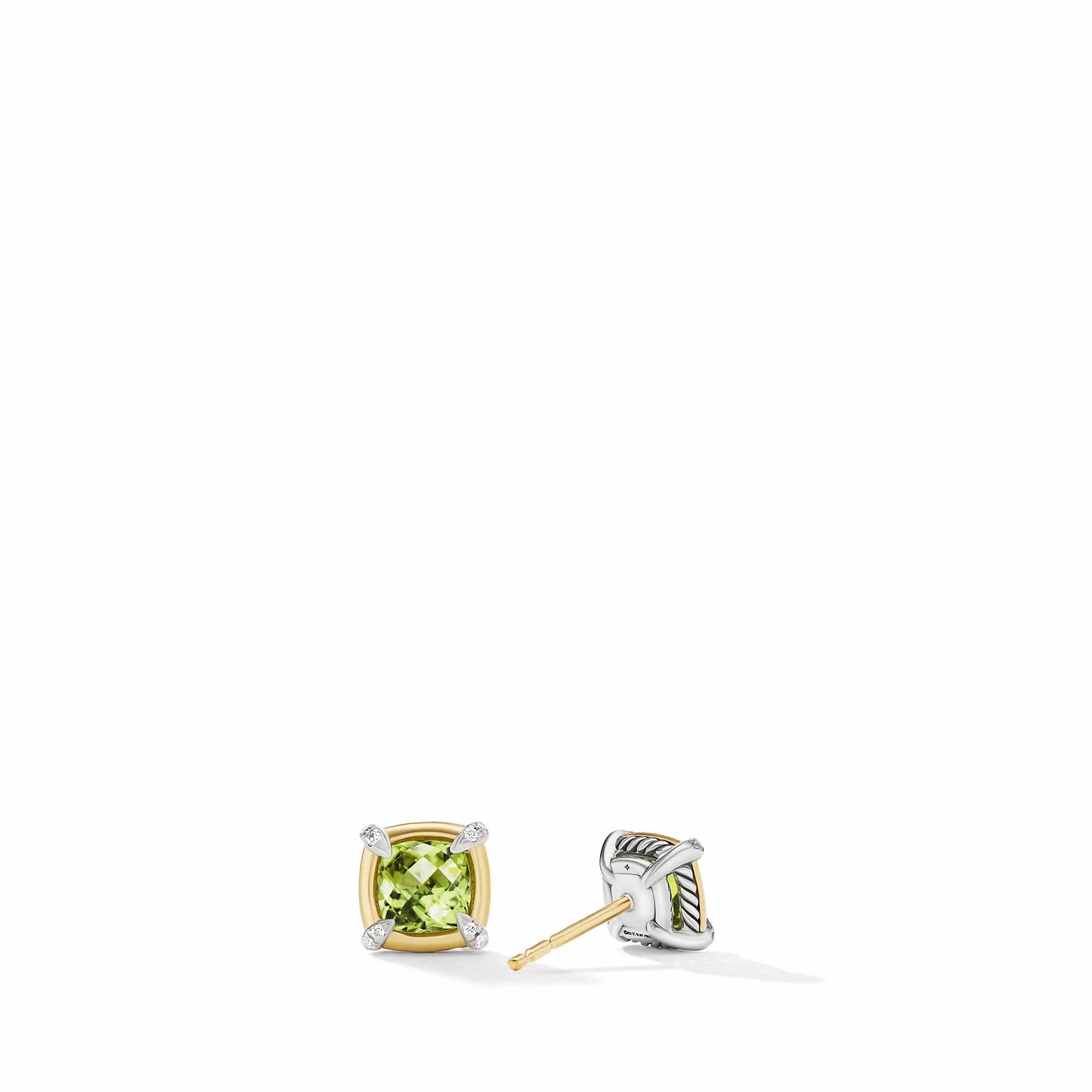 Petite Chatelaine Stud Earrings with Peridot, 18K Yellow Gold Bezel and Pave Diamonds