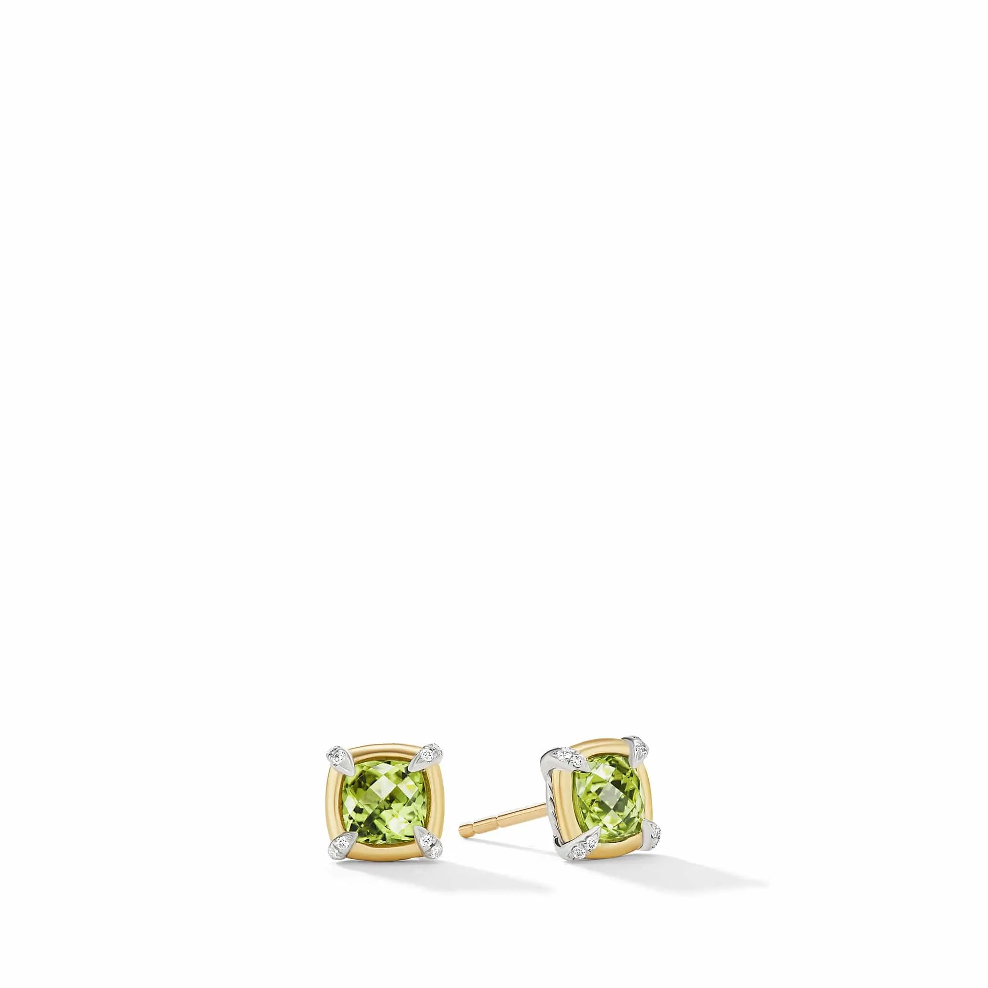 Petite Chatelaine Stud Earrings with Peridot, 18K Yellow Gold Bezel and Pave Diamonds
