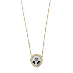 SMALL PAVE PEARL   ONYX ALIEN HEART EYE INLAY NECKLACE