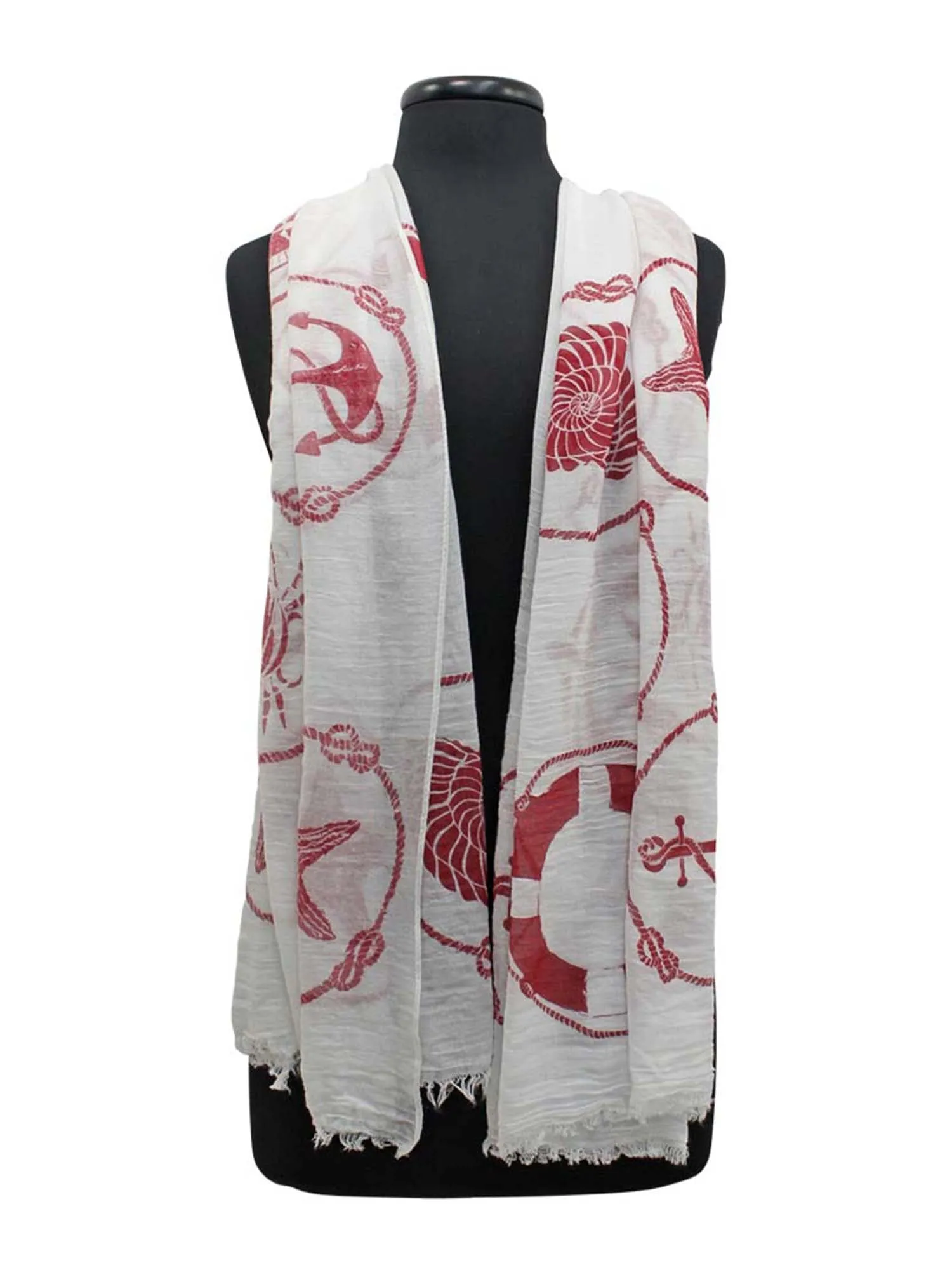 White & Red Nautical Icons Print Summer Oblong Scarf